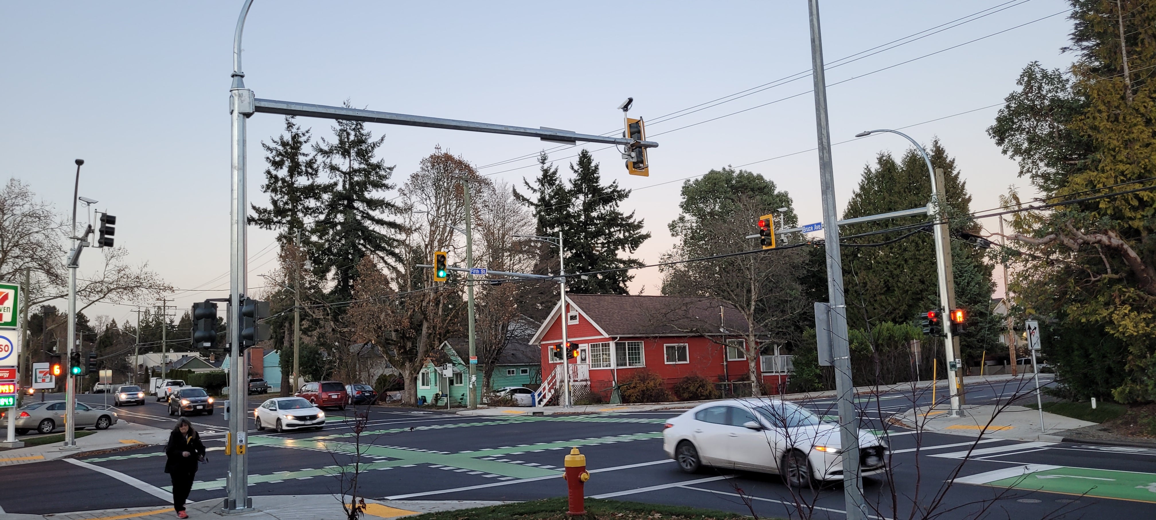 Completed Intersection at Fifth and Bruce Showing Unsafe Cycling Crossings (Strong Towns Nanaimo)