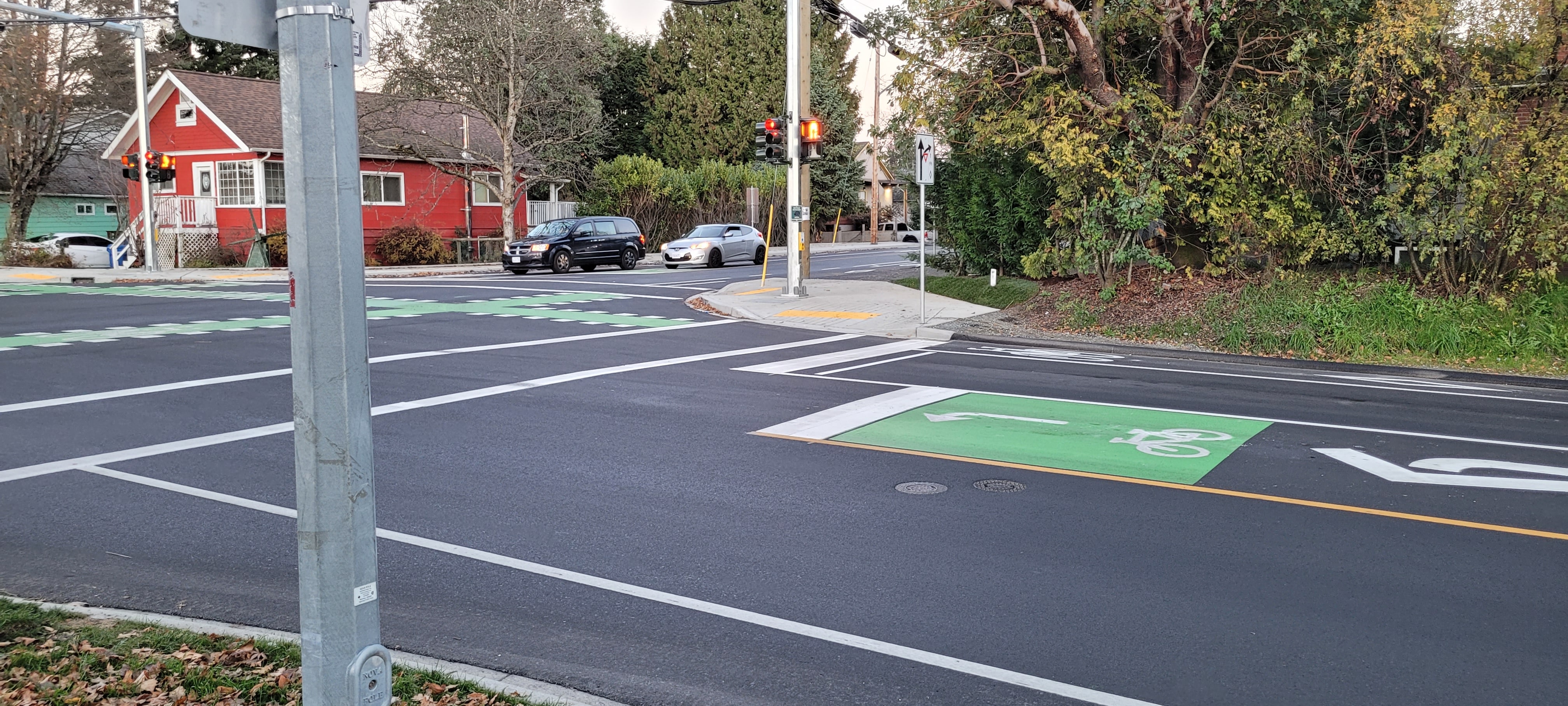 Painted Bike Boxes Along Bruce Ave, Turning Left Onto Fifth (Strong Towns Nanaimo)